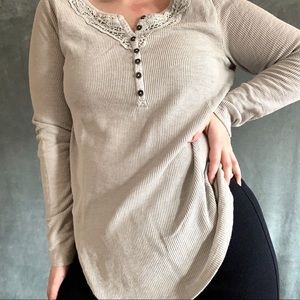 Soft Knit Long Sleeve Gray Crew Neck Top